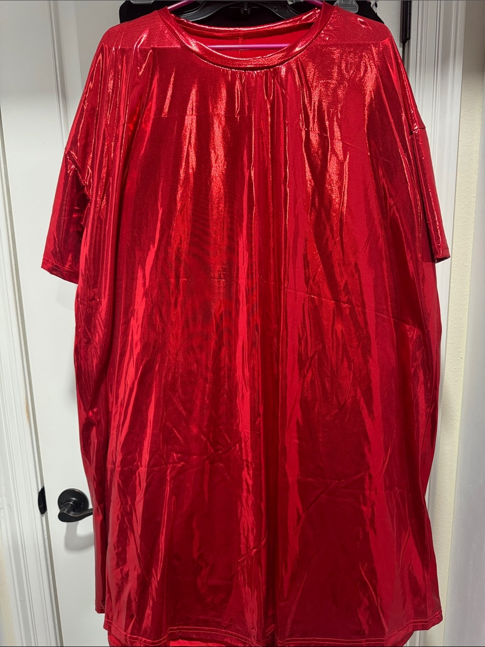 Shiny Red Oversized Metallic Tee Dress